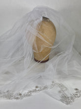 Load image into Gallery viewer, Modern scallop edge shoulder length WEDDING VEIL with embroidery &amp; hand-beading
