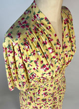Load image into Gallery viewer, 1930&#39;s - 1940&#39;s yellow rayon BERRIES &amp; CHERRIES print swishy dress
