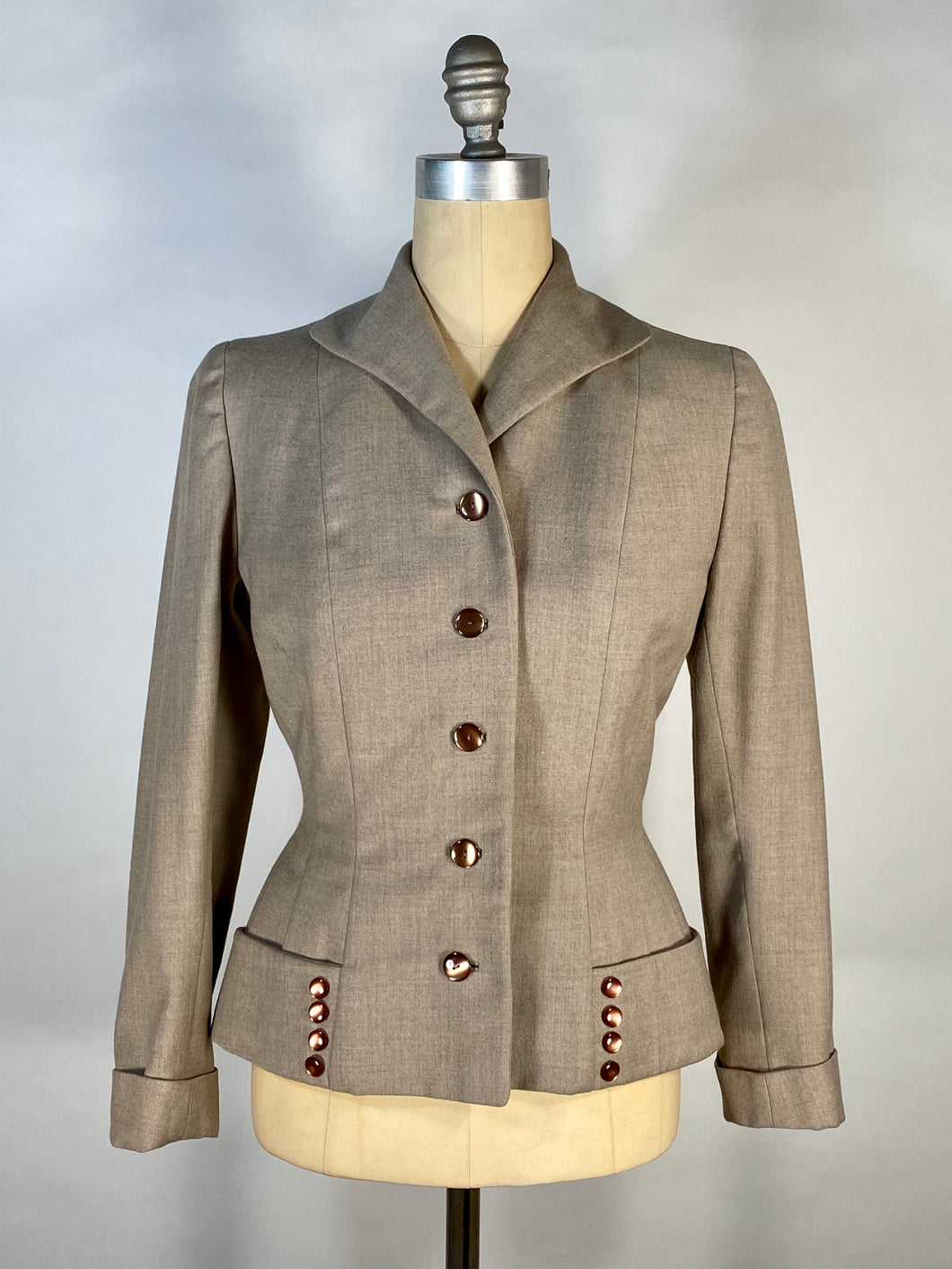 1940's TAILORED beige tan wool blazer suit jacket size Small to Medium NEAR MINT condition