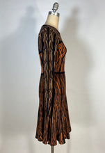 Load image into Gallery viewer, 2000&#39;s BCBG MAX AZRIA pieced knit KAYLA autumnal tone dress w/fluted skirt size Small
