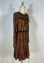 Load image into Gallery viewer, 2000&#39;s BCBG MAX AZRIA pieced knit KAYLA autumnal tone dress w/fluted skirt size Small
