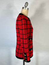 Load image into Gallery viewer, 1980’s red and black windowpane check knit jacket with gold buttons
