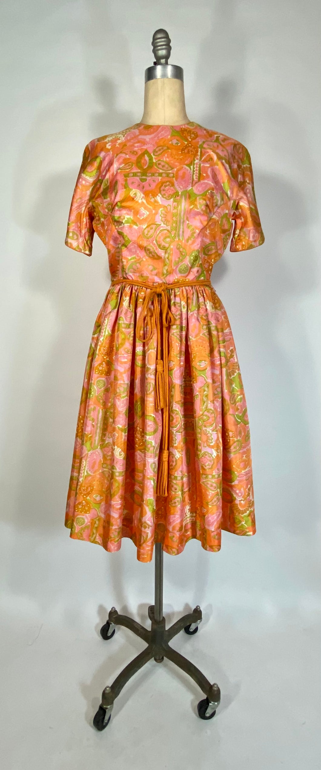 1960’s Paisley mash-up wallpaper print silk dress & tassel belt