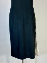 Load image into Gallery viewer, 1960’s black rayon blend cheongsam Qi Pao style dress with peek-a-boo polka dot details
