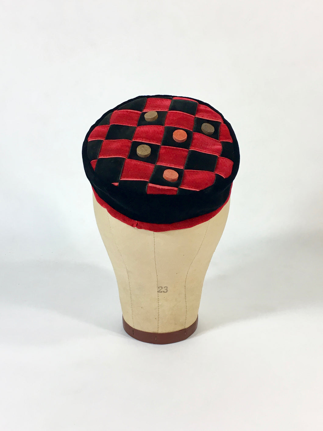 1950’s Avant Garde playful Checkerboard and checkers velvet ribbon hat