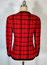 Load image into Gallery viewer, 1980’s red and black windowpane check knit jacket with gold buttons
