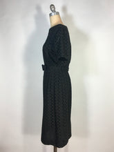 Load image into Gallery viewer, 1950’s black cotton eyelet lace sheath dress with matching belt

