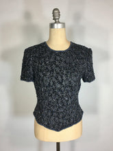Load image into Gallery viewer, 1990’s Papéll Evening black bodice top blouse with silvery subtle sparkle beading
