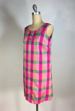 Load image into Gallery viewer, 1960’s homemade vivid iridescent silk check shift dress

