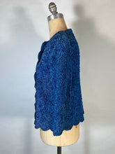 Load image into Gallery viewer, 1950’s-60’s blue silk ribbon hand-stitched cardigan sweater-blouse
