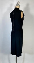 Load image into Gallery viewer, 1960’s black rayon blend cheongsam Qi Pao style dress with peek-a-boo polka dot details
