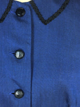 Load image into Gallery viewer, 1940’s-50’s sapphire blue iridescent blouse with black trim by Georgiana
