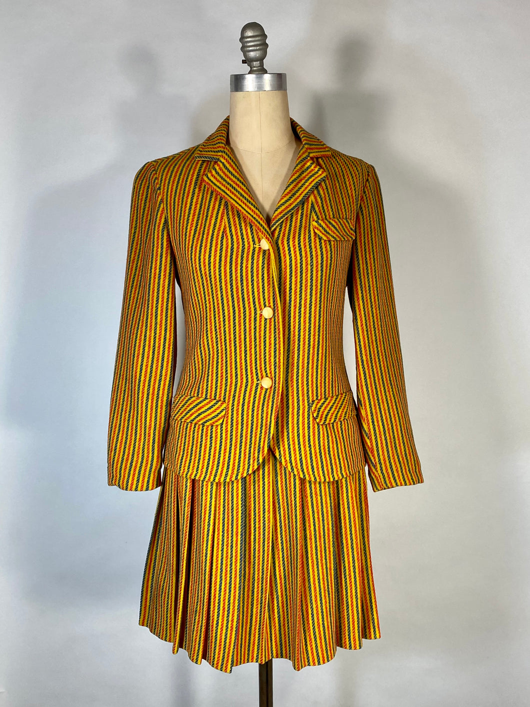 1960’s-70’s Mod wool primary color stripe skirt suit 2-pc set
