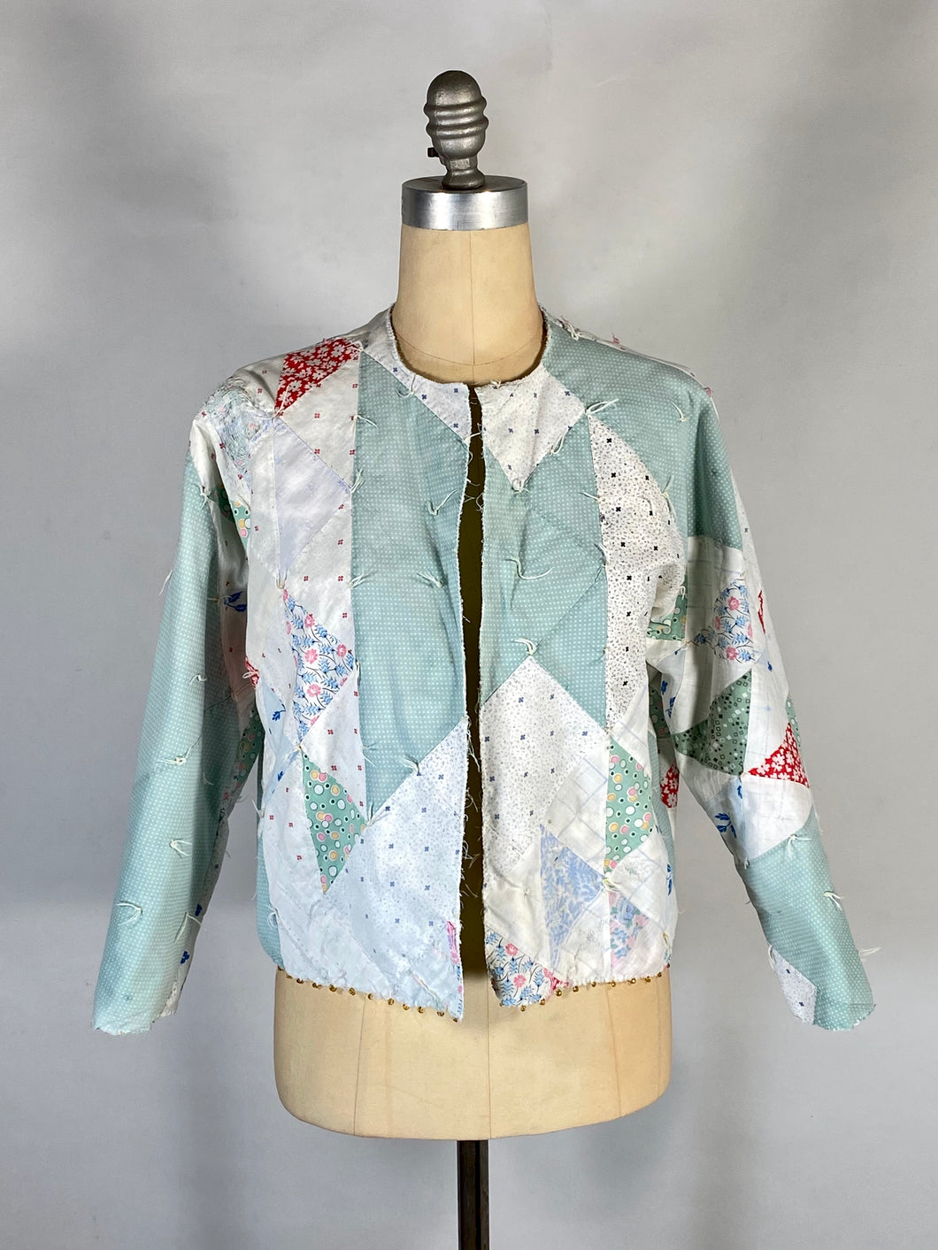 1930’s lightweight cotton quilt-turned-reversible upcycled jacket with sashiko stitching
