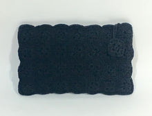 Load image into Gallery viewer, 1940’s homemade black rayon cord braided clutch bag with zipper pull diamond detail
