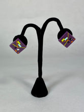 Load image into Gallery viewer, 1980’s handmade New Wave style colorful geometric design purple post earrings
