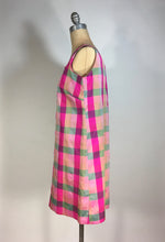 Load image into Gallery viewer, 1960’s homemade vivid iridescent silk check shift dress
