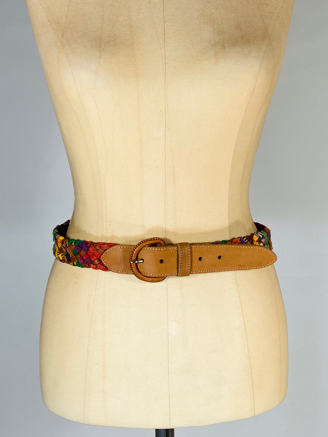 1990’s Central American colorful cottons weave & natural leather belt