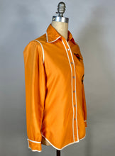 Load image into Gallery viewer, 1970’s unique orange Western style shirt with plug-in heart details print
