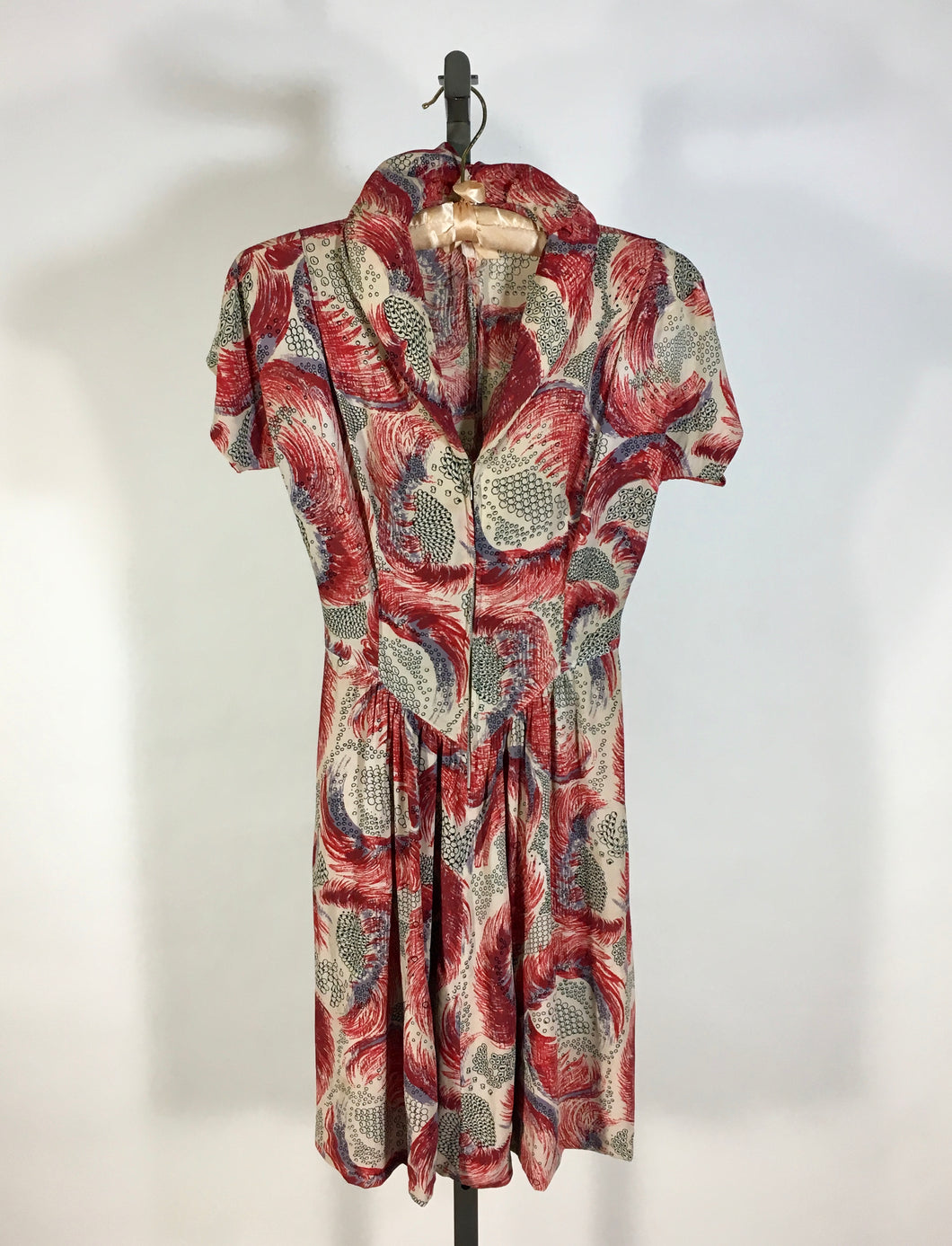 1930’s silk dress with dreamy ‘undersea’ style print and high rolled collar