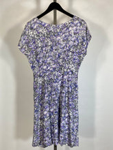 Load image into Gallery viewer, 1940’s-50’s purple floral semi sheer dress with yellow bee buttons detail
