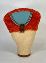 Load image into Gallery viewer, 1920’s Antique orange Astrakhan fur and blue felt hat with bullion fringe
