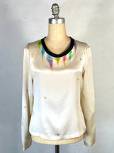 Load image into Gallery viewer, 2000’s Y2K Yves Saint Laurent YSL silk blouse top with hand drawn “fairy lights” pattern
