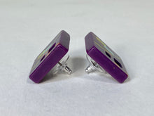 Load image into Gallery viewer, 1980’s handmade New Wave style colorful geometric design purple post earrings
