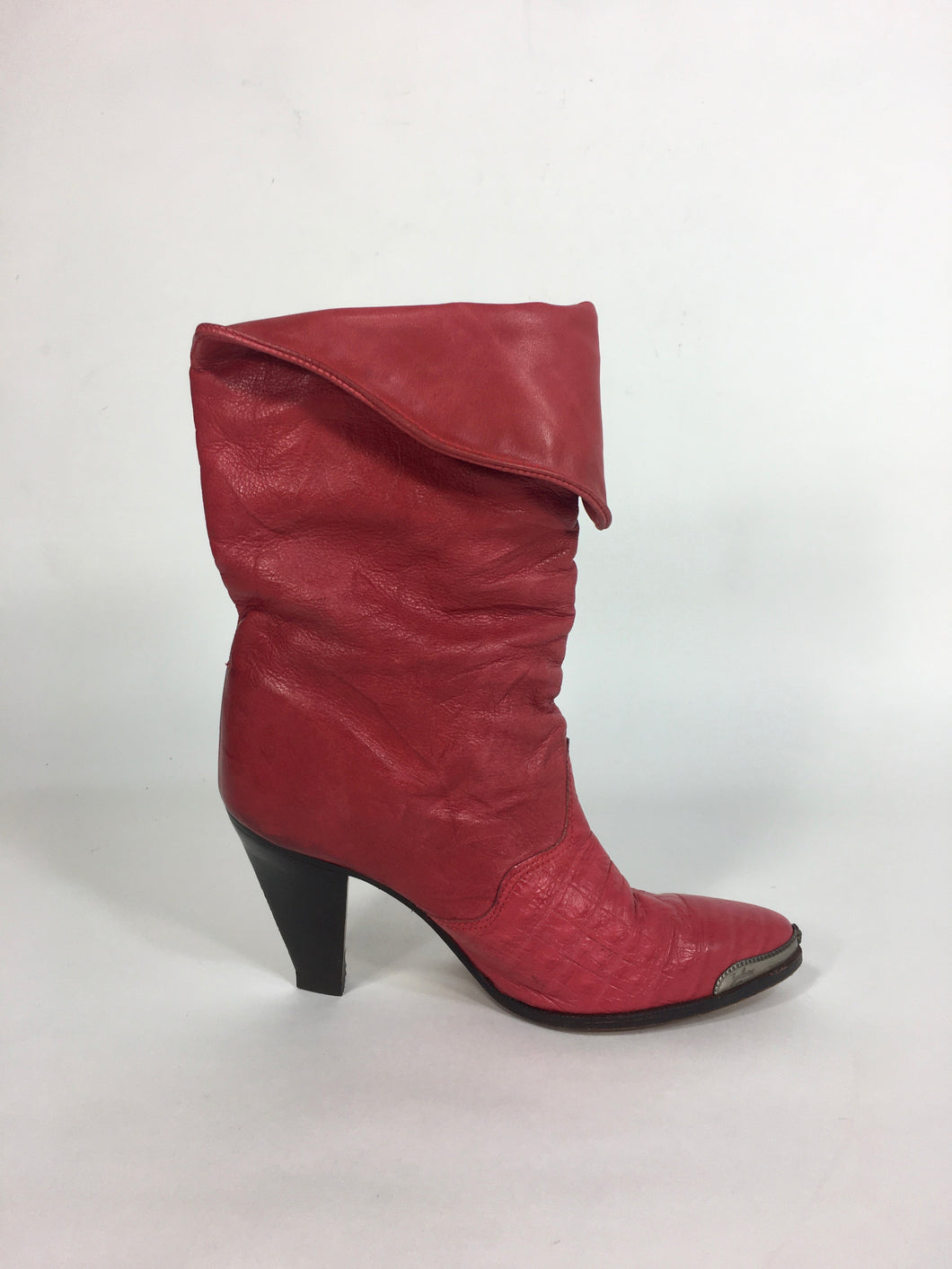1980’s-90’s fiery red leather fold-over boots from Zodiac size 5.5
