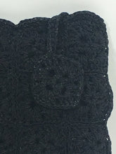 Load image into Gallery viewer, 1940’s homemade black rayon cord braided clutch bag with zipper pull diamond detail
